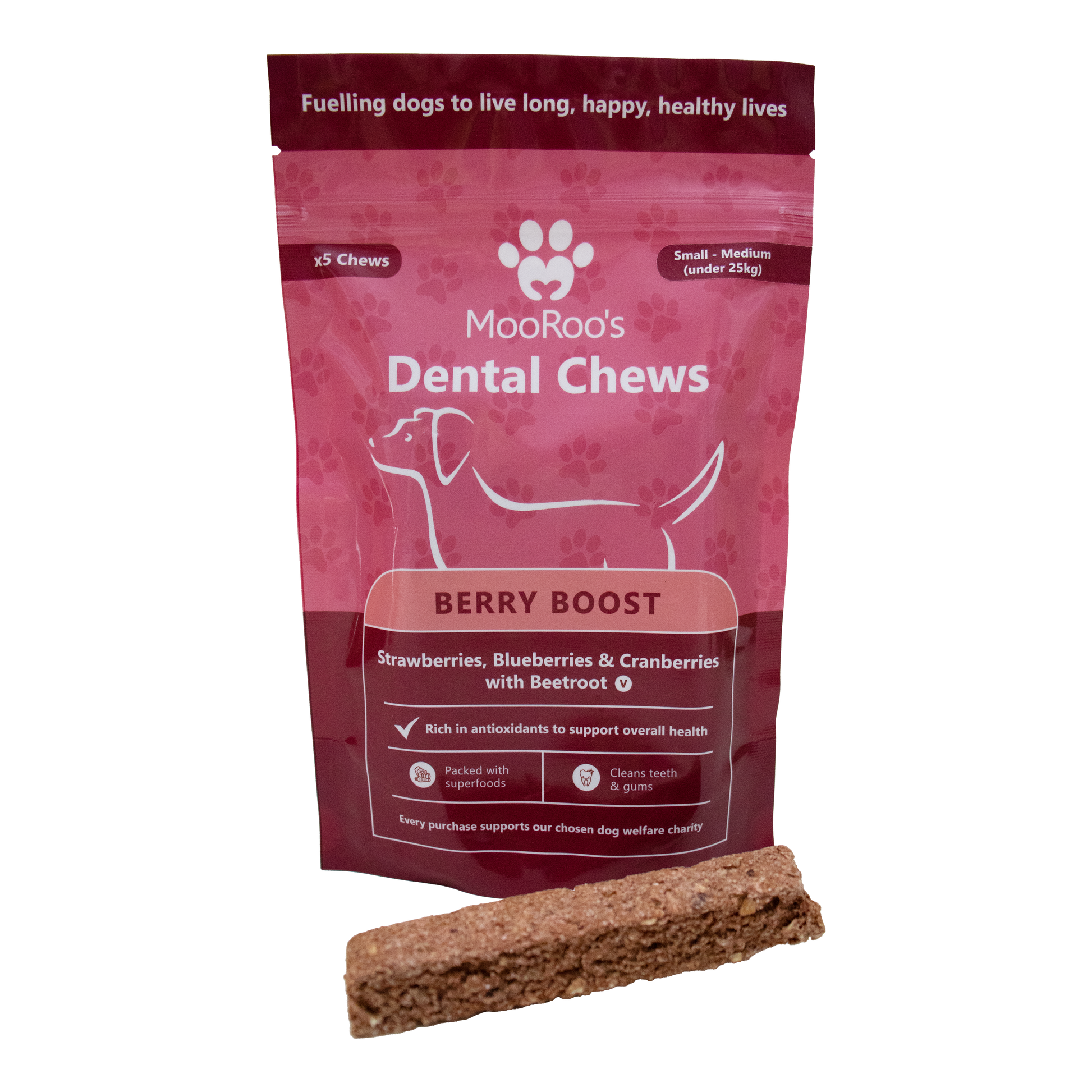 MooRoo's - Berry Boost Dental Chews Sticks (Small - Medium Dogs)