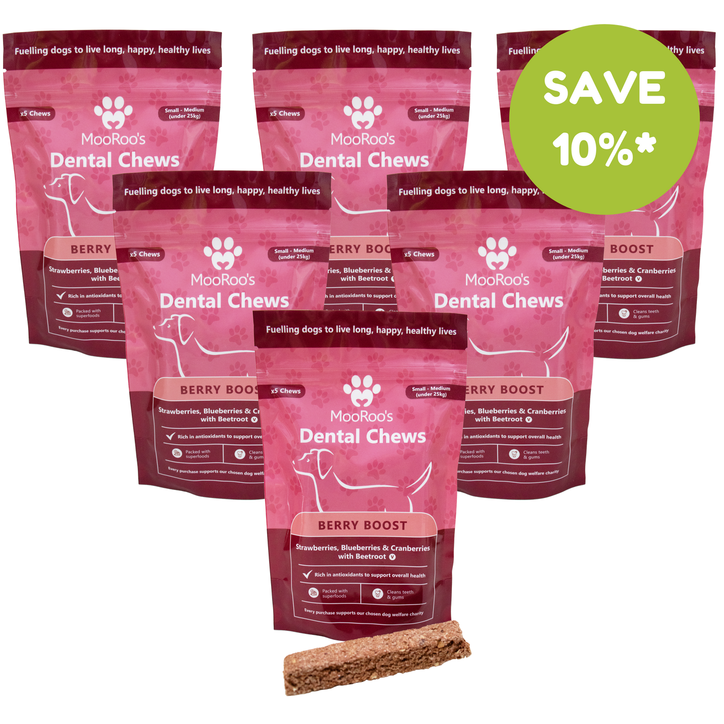 MooRoo's - Berry Boost Dental Chews Sticks (Small-Medium, Large-Extra Large Dogs)