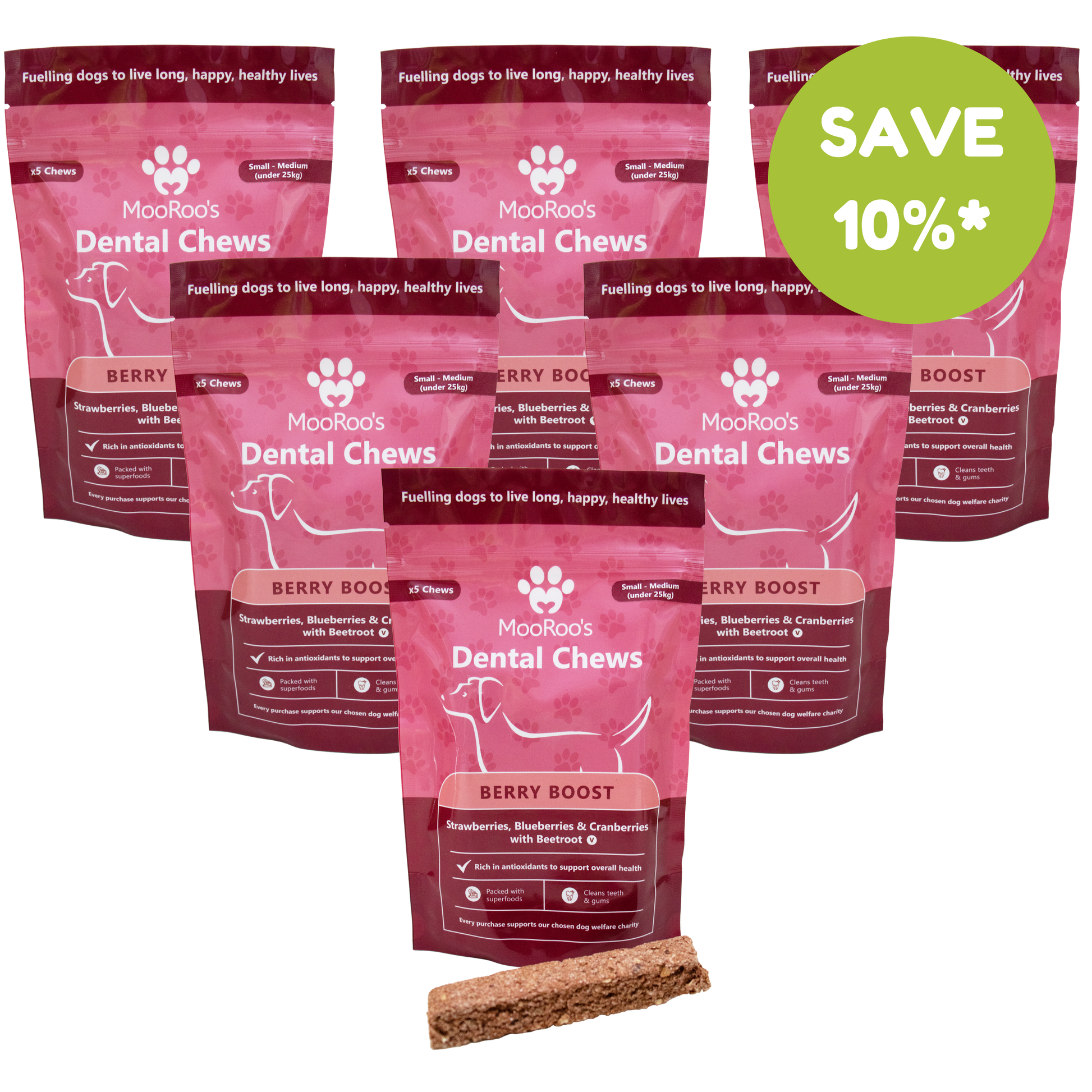 MooRoo's - Berry Boost Dental Chews Sticks (Small-Medium, Large-Extra Large Dogs)