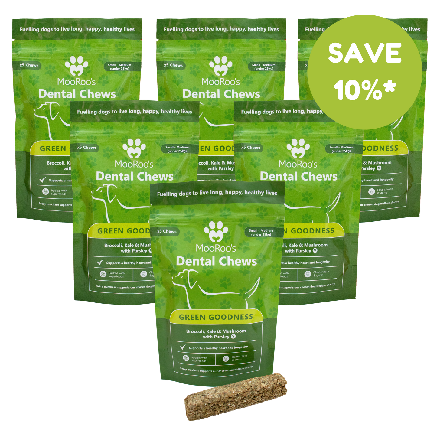 MooRoo's - Green Goodness Dental Chews Sticks (Small-Medium, Large-Extra Large Dogs)