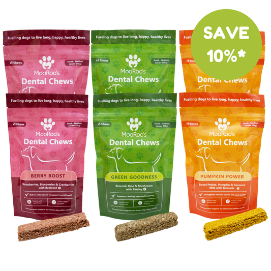 MooRoo's - Mixed Flavour Dental Chews Sticks (Small-Medium, Large-Extra Large Dogs)